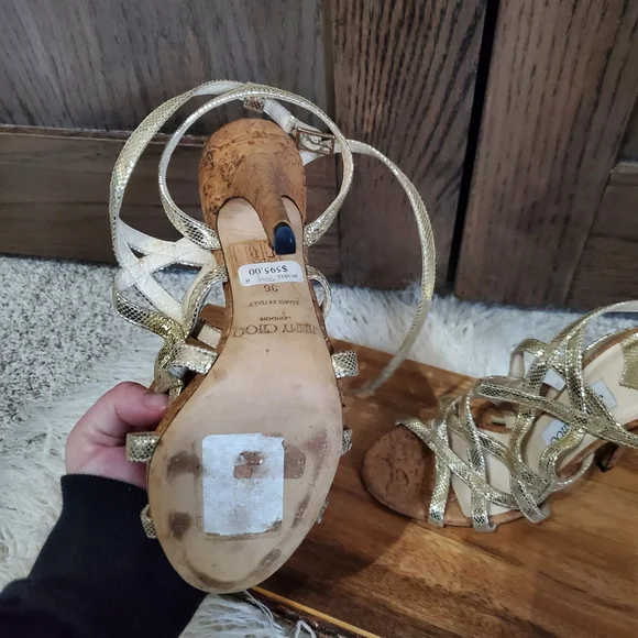 Jimmy Choo Gold Strappy Heels - Picture 2 of 5